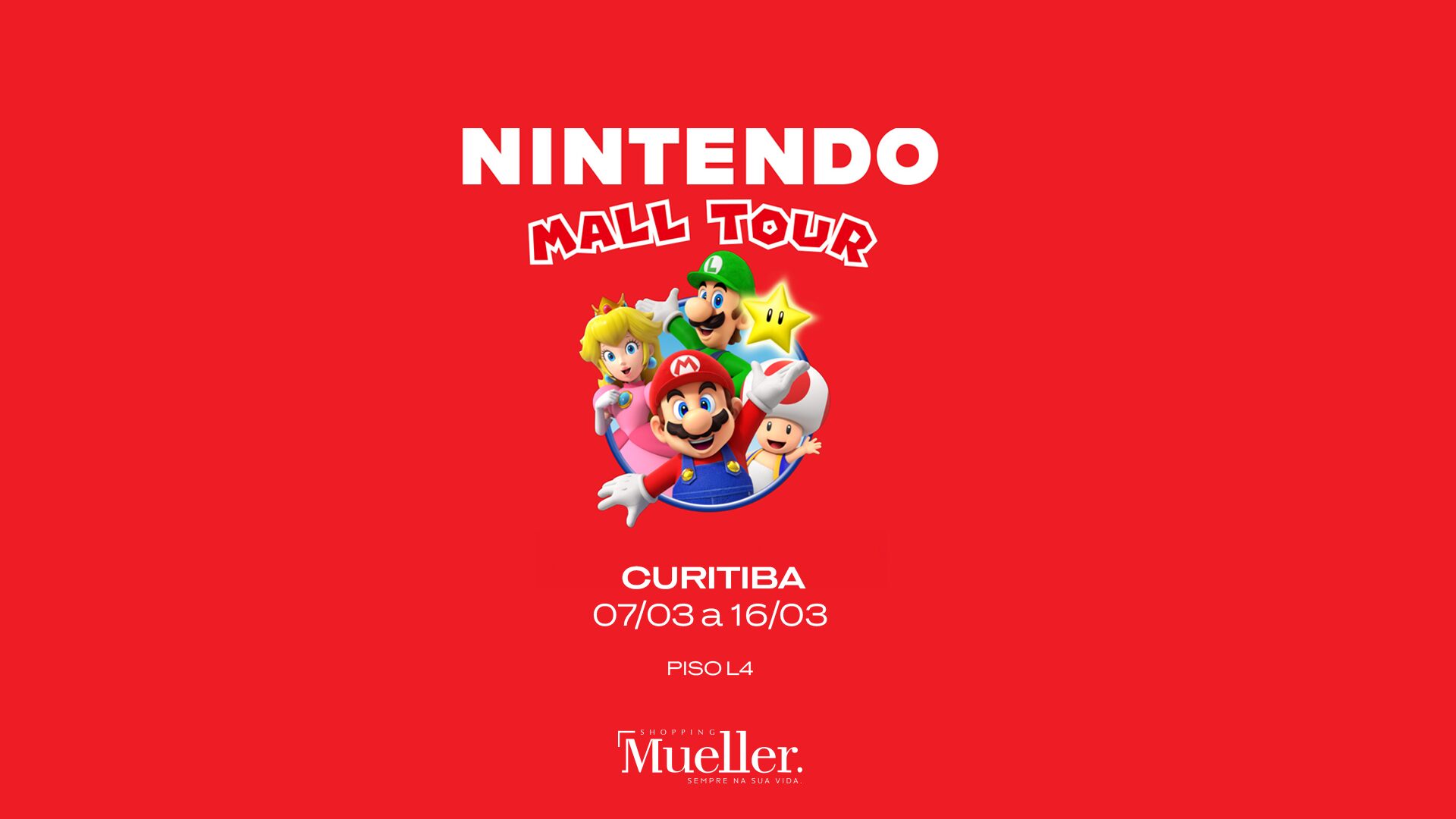 Nintendo Mall Tour chega ao Shopping Mueller com jogos, brindes e encontros com personagens